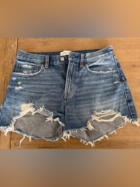 Abercrombie & Fitch Medium Blue Distressed Denim Cutoff Shorts